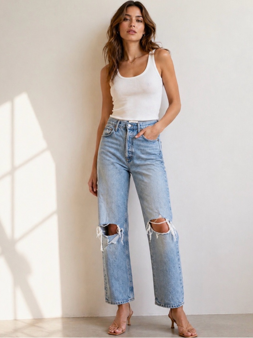 AGOLDE Riley Crop High Rise Deconstructed Straight Jeans Button Fly Size 26 GUC